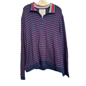 Jos A Bank Men Blue Pink Striped Tailored Fit Comfort Stretch 1/4 Zip Sweater XL